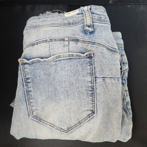 ALMOST FAMOUS Button fly Light Blue Distressed Ripped Skinny Jeans Sz 7 Read Des